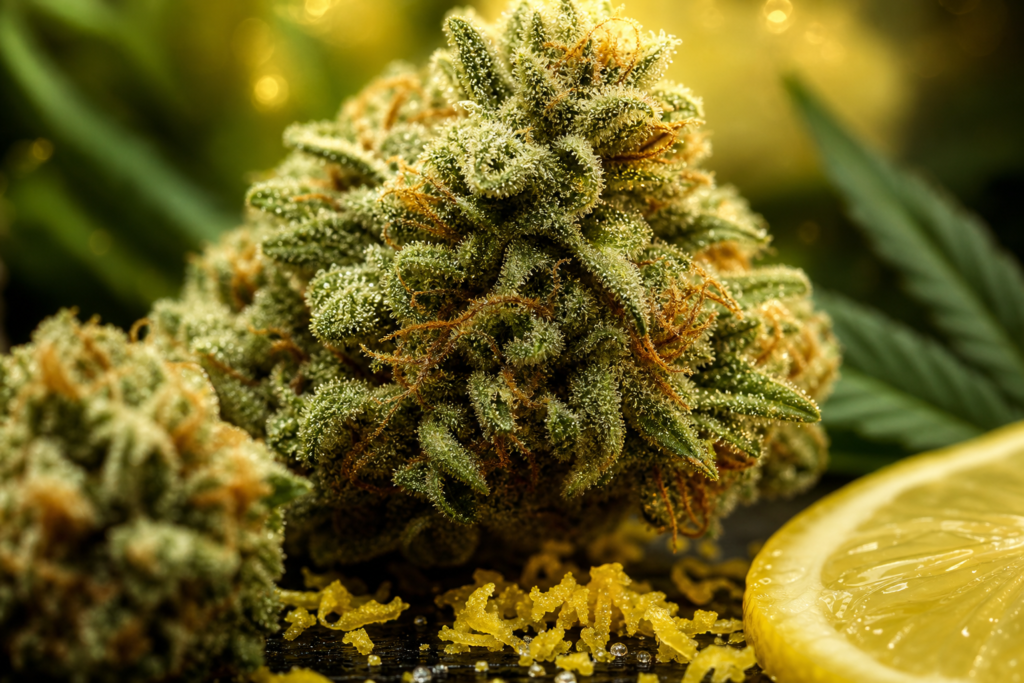 Super Lemon Haze featured image with frosty citrus-forward cannabis buds in a premium editorial style