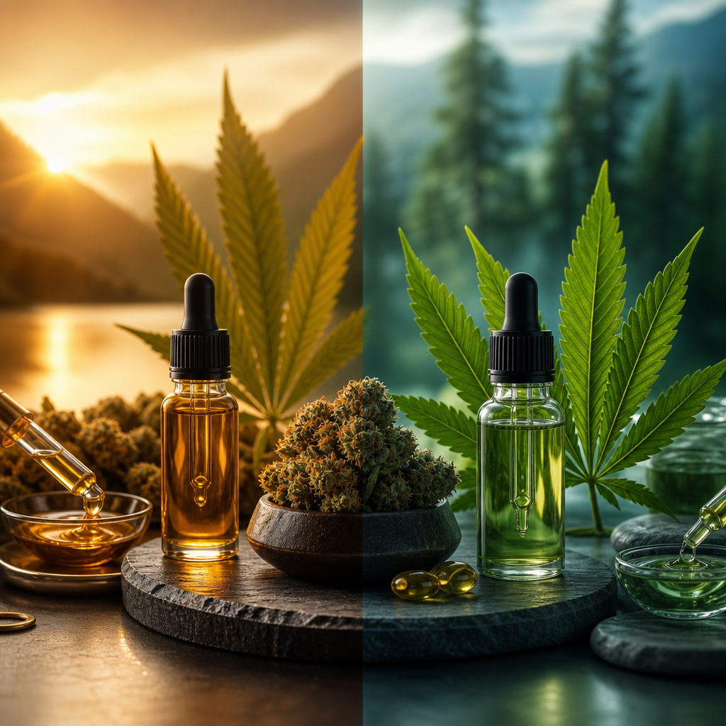 THC and CBD beginner guide featured image with premium cannabis editorial styling and contrasting warm and calm tones